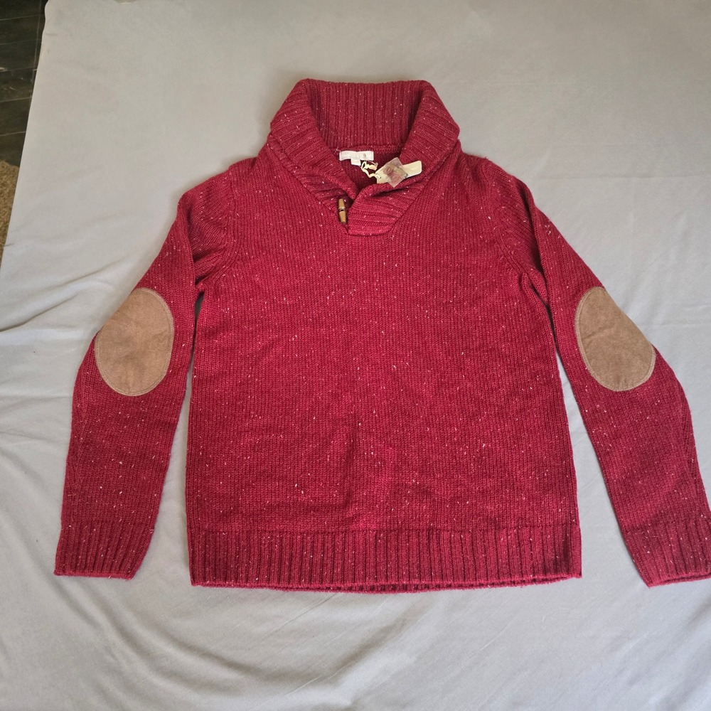 Grayson & Dunn Shawl Collar Sweater Mens M Burgundy Red Elbow Patches Toggle